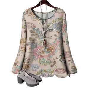 Paisley and Floral Print Top Long Sleeve